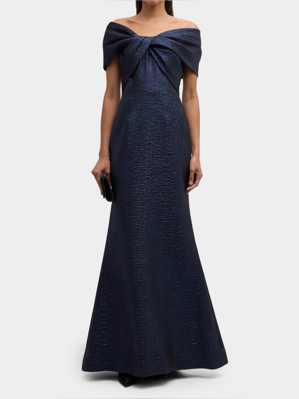 Rickie Freeman For Teri Jon New Jacquard Metallic Gown In Sapphire Size 4